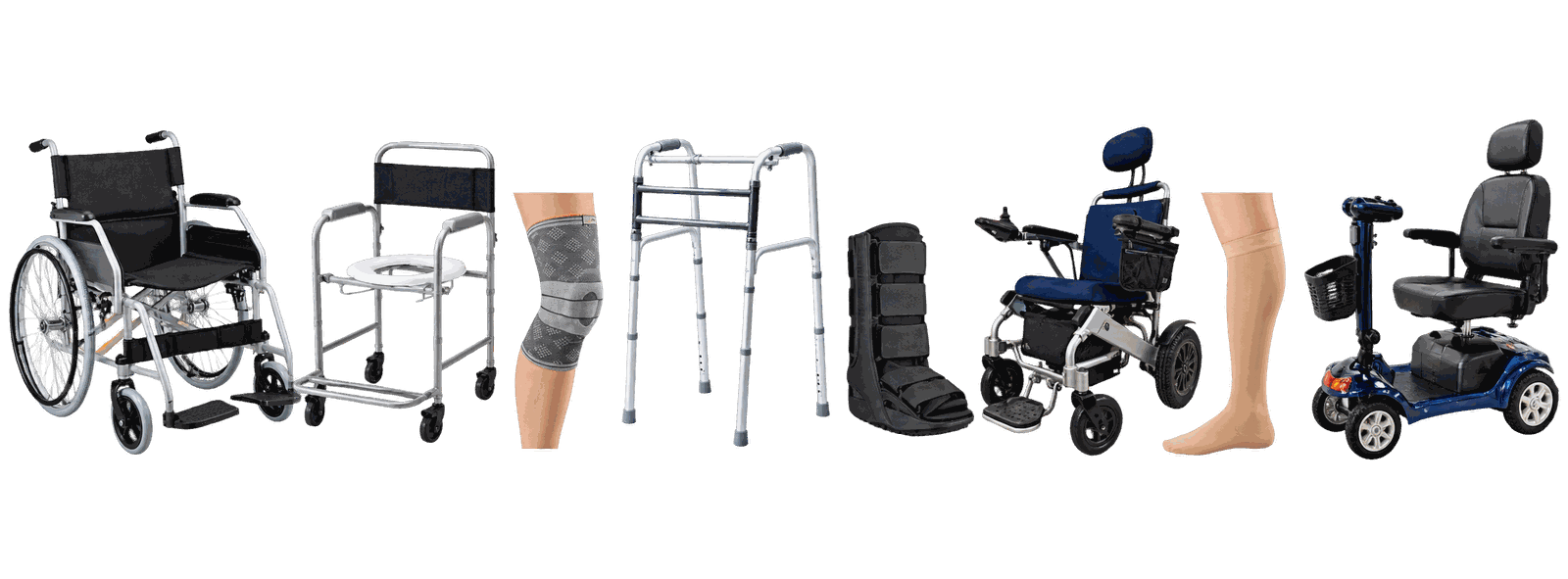 Linha completa de produtos Ortosena: cadeira de rodas, cadeira de banho, joelheira, andador, bota ortopédica, cadeira motorizada, meia de compressão e scooter